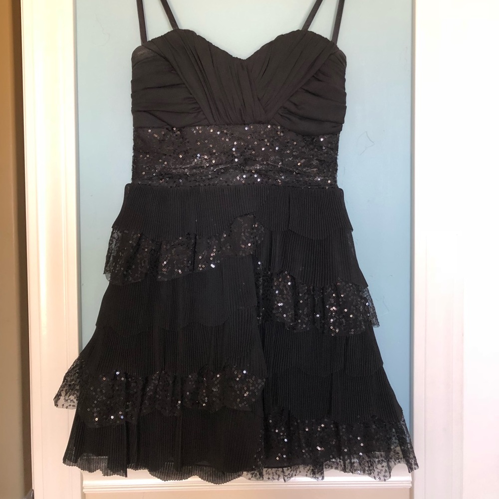 Sparkly Ruffled Black Strapless Dress